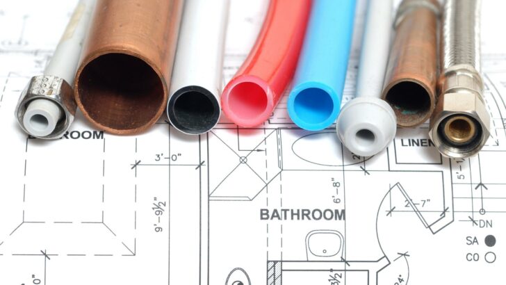 plumbing components on a blueprint to illustrate what could be behind the thin walls of an RV