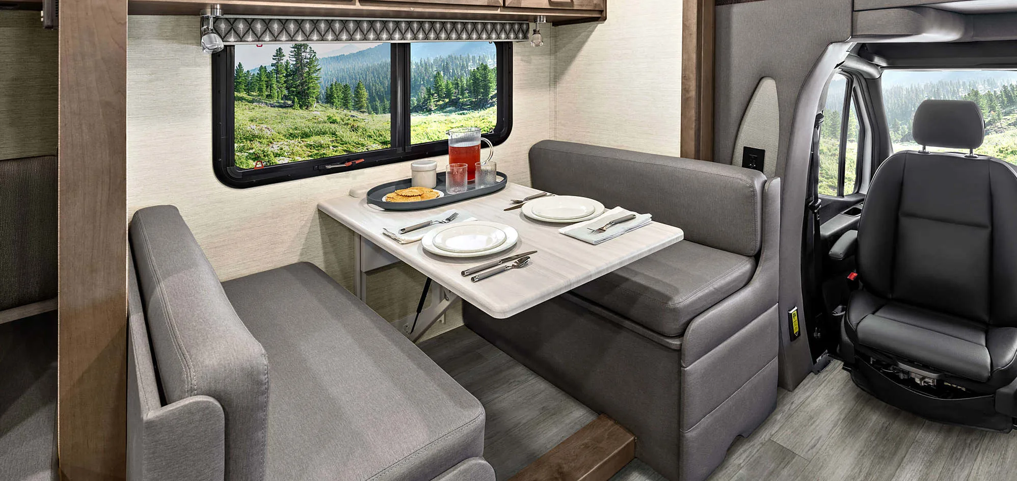 Photo of the interior (dinette) of the Tiffin Wayfarer, one of the best Class C RVs under 30 feet