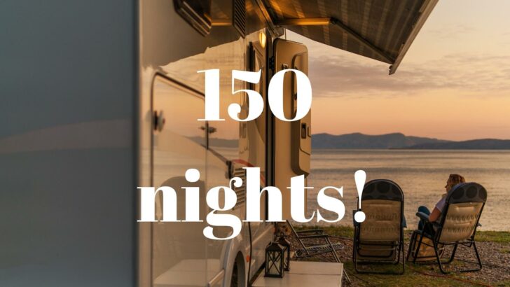 RVers lakeside with description noting that 150 nights indicates "full time"