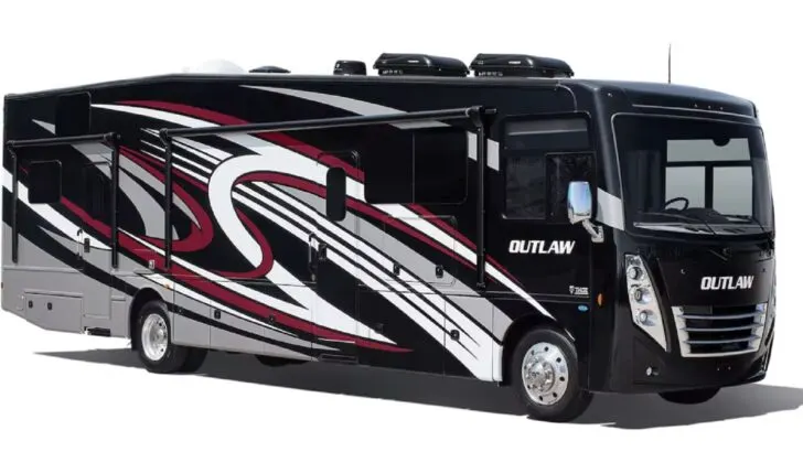 A 2023 Thor Class A Outlaw toy hauler motorhome