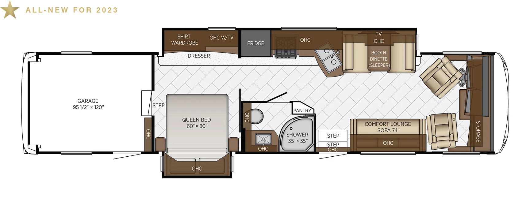 A floor plan of a 2023 Newmar Canyon Star