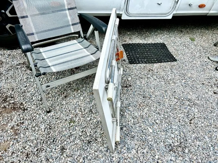 Our LaFuma camping table folded for storage.