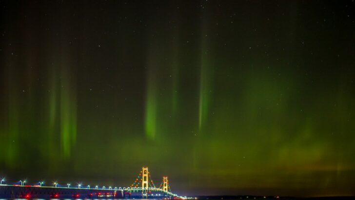 Aurora Borealis over Mackinac Bridge