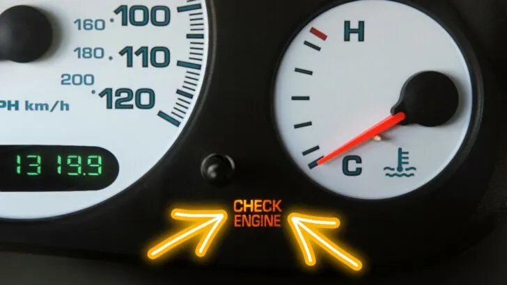 A "check engine" light illuminated on the dash of a vehicle