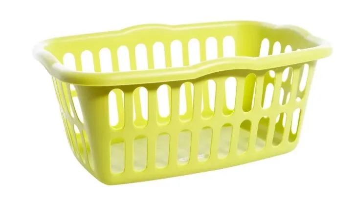A conventional plastic laundry basket