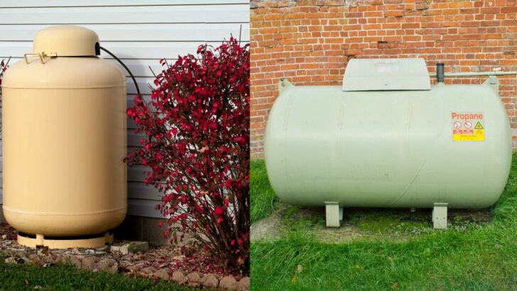 Two ASME propane tanks - one vertical and one horizontal.