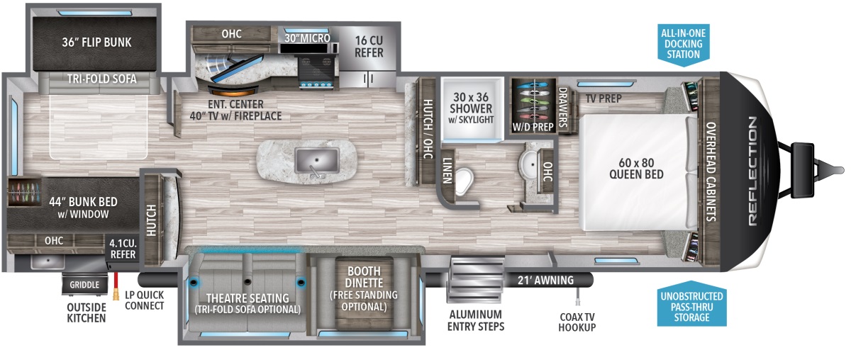 The floor plan for the Grand Design 312BHTS shows this RV with 2 bedrooms.