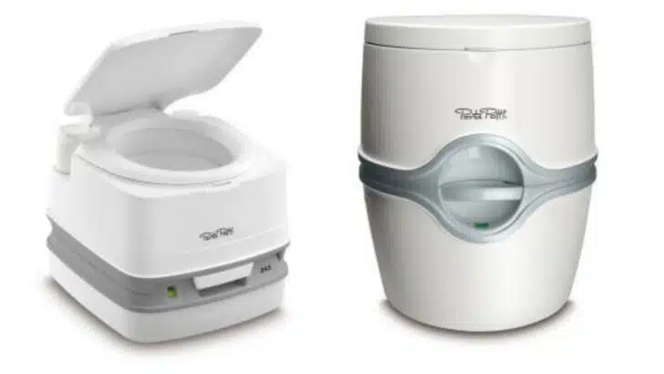 Two styles of Thetford portable toilets