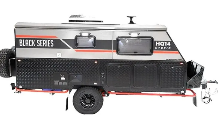 Side view of a Black Series HQ14 hybrid camper
