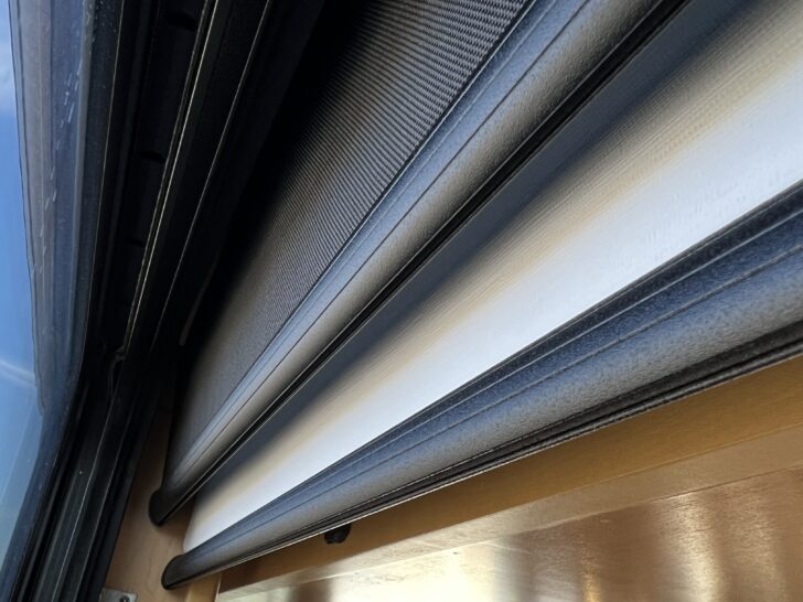 A close-up view of our new AMS RV roller shades. We're so happy with our RV blind replacement project!