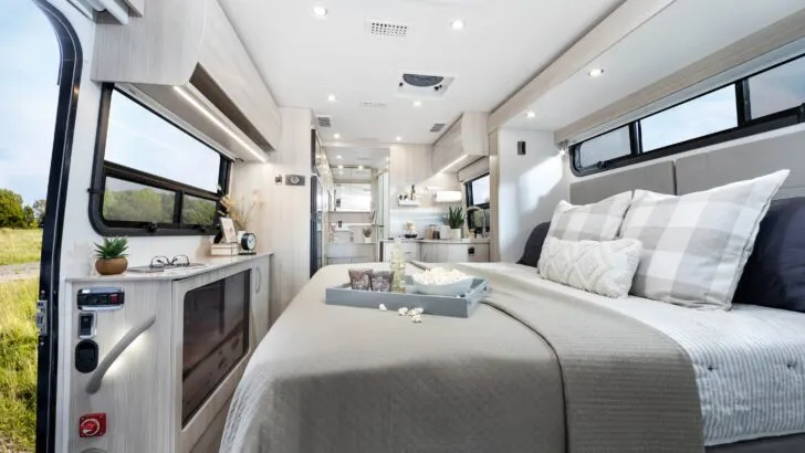 Leisure Travel Vans Murphy bed model in bed mode