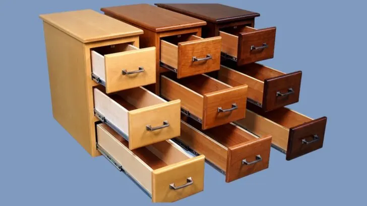 Three Cubby Cabinets with drawers open