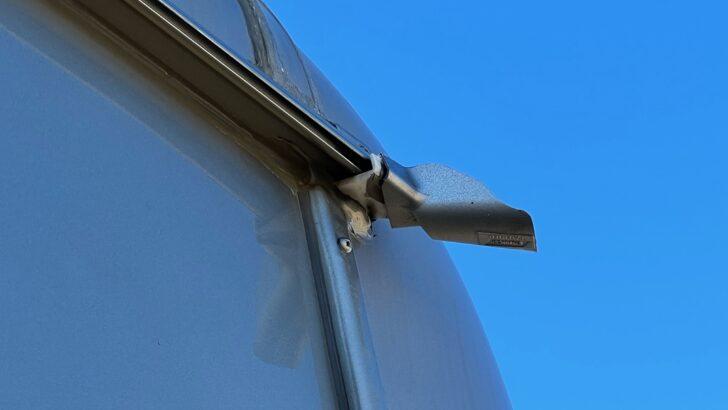A gutter extension (gutter spout) on the end of The RVgeeks' motorhome