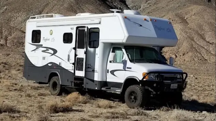 A 4x4 class C RV van conversion by u-joint offroad
