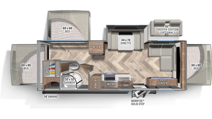 Floor plan of the Palomino Solaire 244H hybrid camper