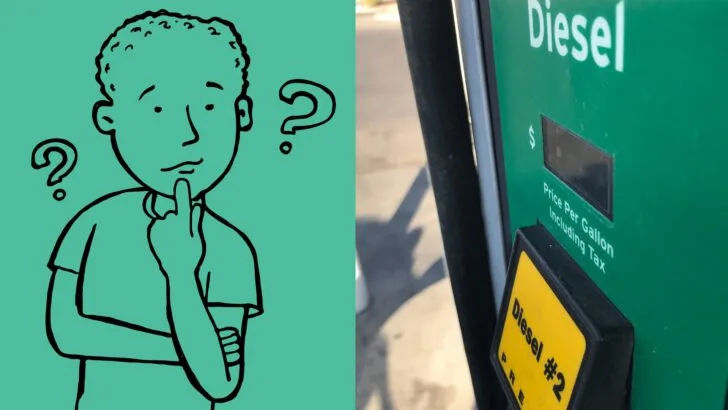 A drawing of a man thinking beside a diesel fuel pump's price window
