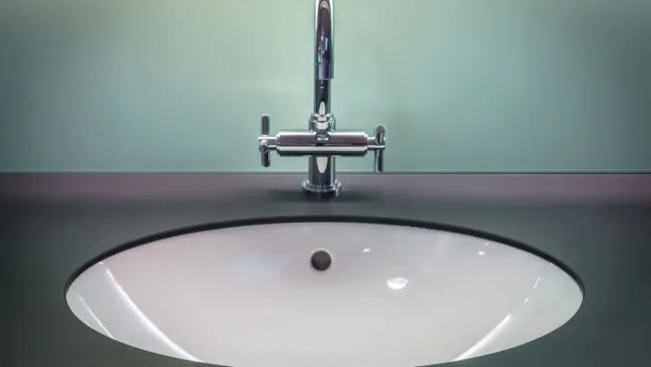 An under-mounted bathroom sink