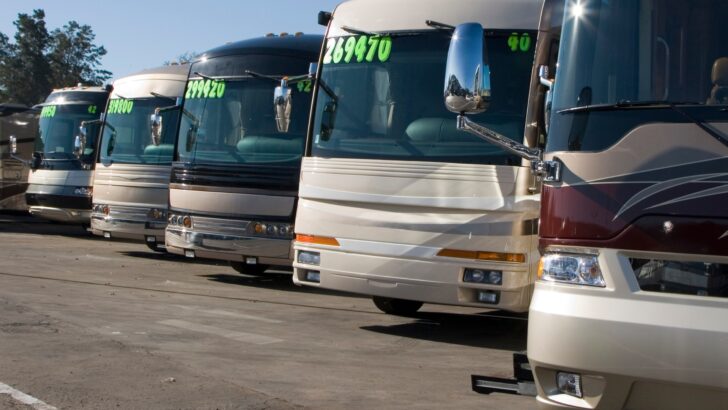 RVs for sale at a dealership
