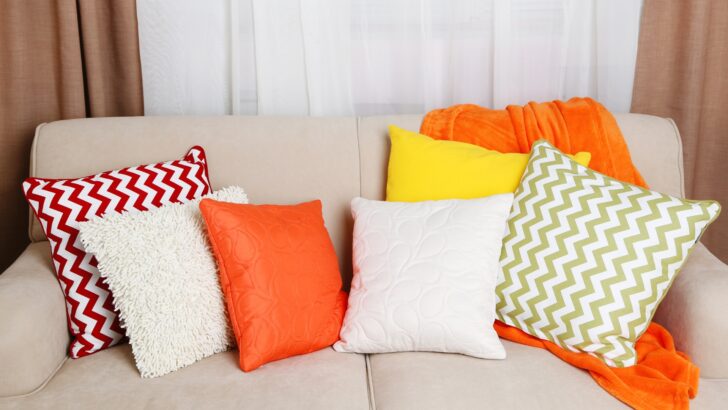 Colorful pillows and blanket on a sofa
