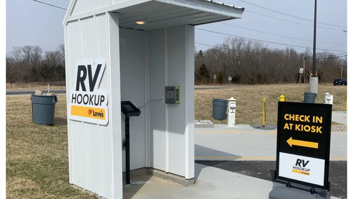 An RV kiosk for checking in when using the RV hookups at a Love's Truck Stop