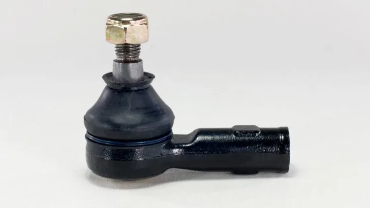 A ball joint on a tie rod end