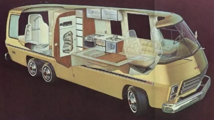 A mock-up of the 1973 GM motorhome, showing the interior layout