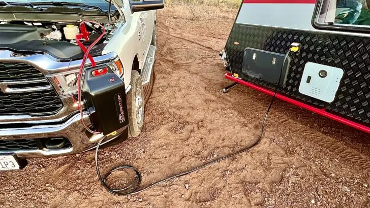An RV CarGenerator hooked up to a pickup truck