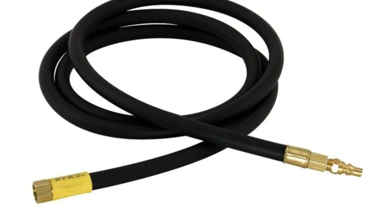 A quick connect hose from Camping World for use with a low pressure RV grill