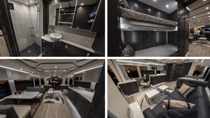 Featherlite Coaches interior built on a Prevost RV chassis