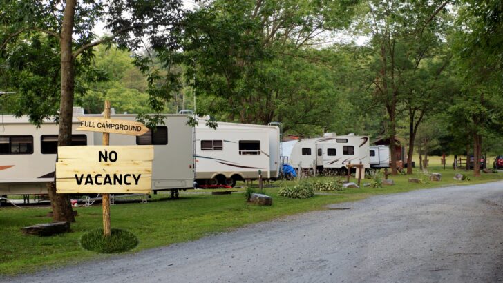 "No Vacancy" sign at a campground.