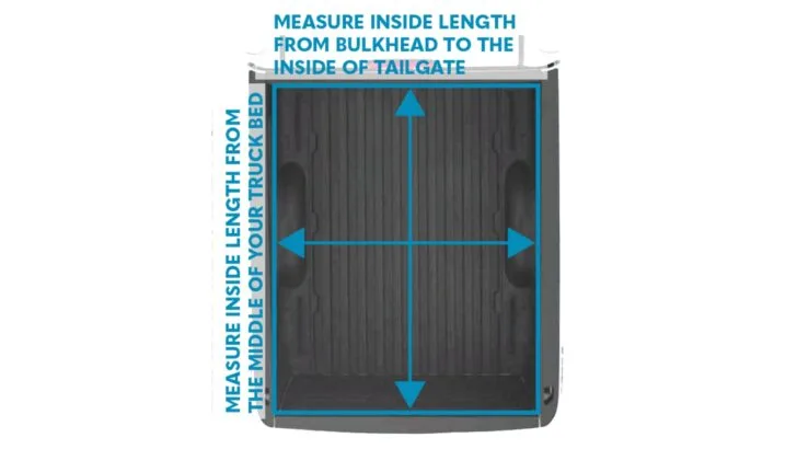 An illustration showing how to measure the bed of a truck to properly fit a Flated Air Topper