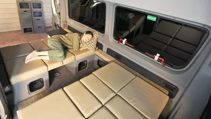 Two beds constructed in a Sprinter van using the Adaptiv modular system