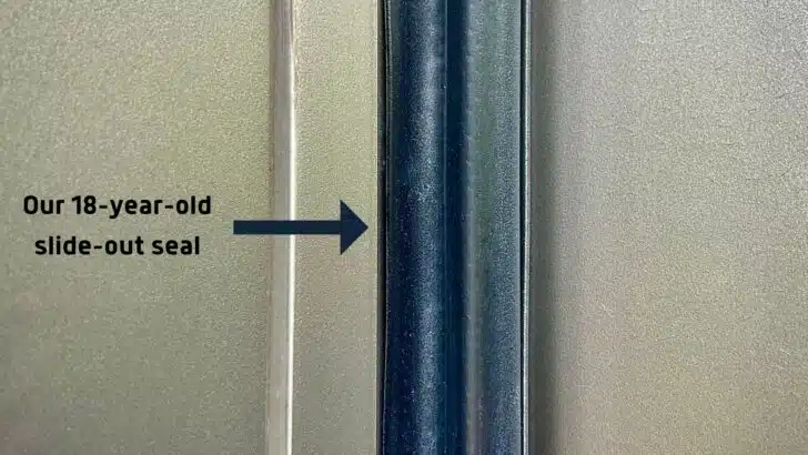 An original slide-out seal on the RVgeeks' 18-year-old motorhome