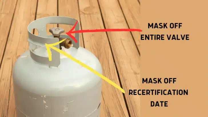 Areas of the tank that should be covered with painter's tape prior to painting shown