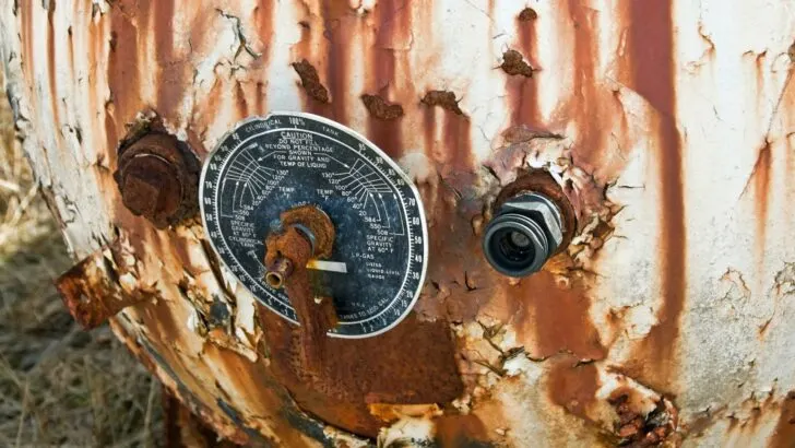 An excessively rusty ASME propane tank