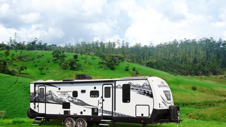 An exterior shot of a Back Country series RV
