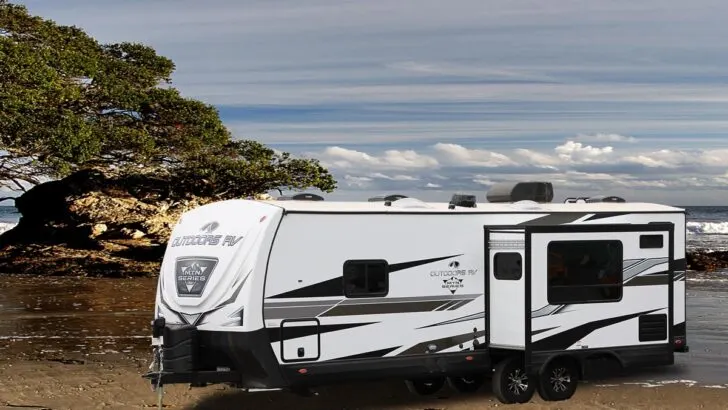 Exterior view of the Timber Ridge travel trailer from Outdoors RV