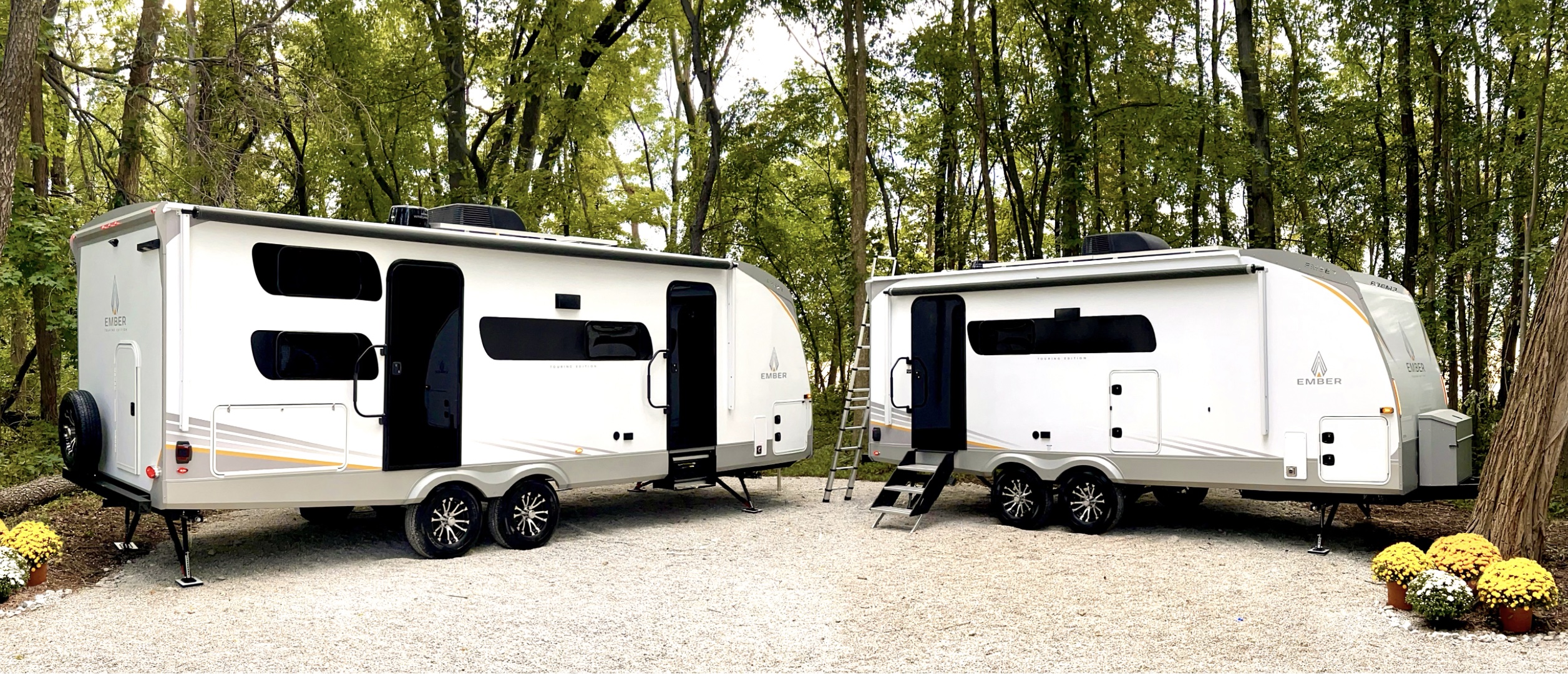 Two of Ember RV's Touring Edition travel trailers