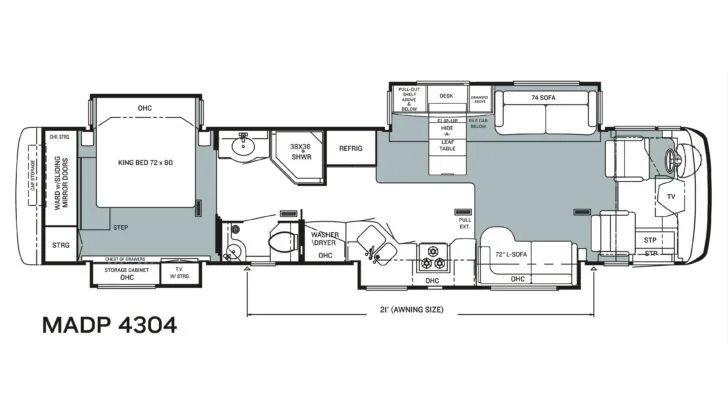 The floorplan of our 2005 Newmar Mountain Aire 4304