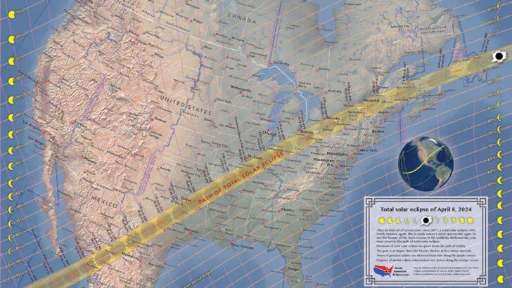 Map of path of totality of the 2024 total eclipse of the sun