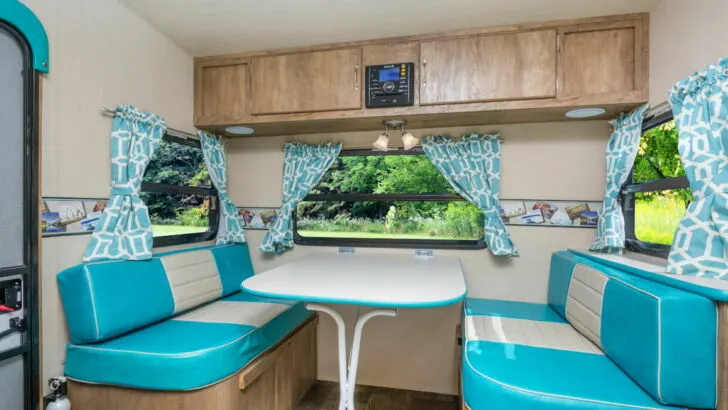 The dinette section of a Gulf Stream Vintage Cruiser