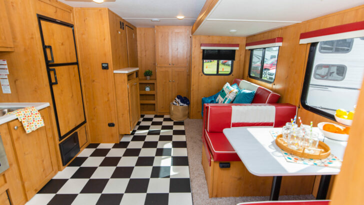 An interior shot of the Retro 210 from Riverside RV