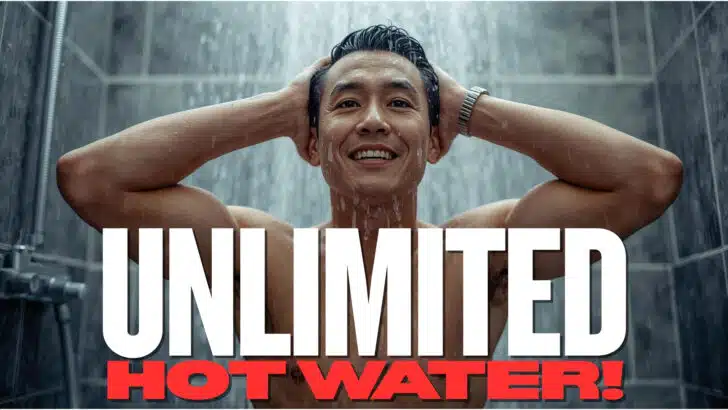 A man enjoying a shower with a tankless water heater and unlimited hot water