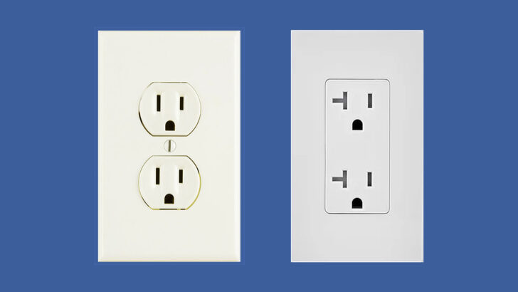 A 15-amp household outlet on the left and a 20-amp outlet on the right
