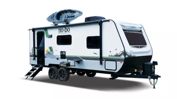 A No Boundaries travel trailer from Forest River.