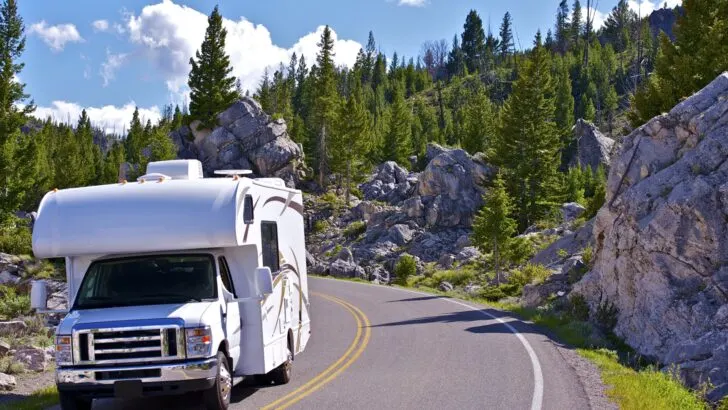 A Class C RV on the road