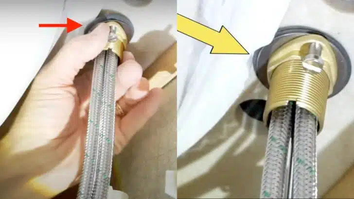 Split screen showing nut not fitting on the left and an adaptation on the right