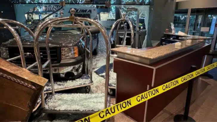 Pickup truck pulling a travel trailer crashed through the front of a Vancouver hotel