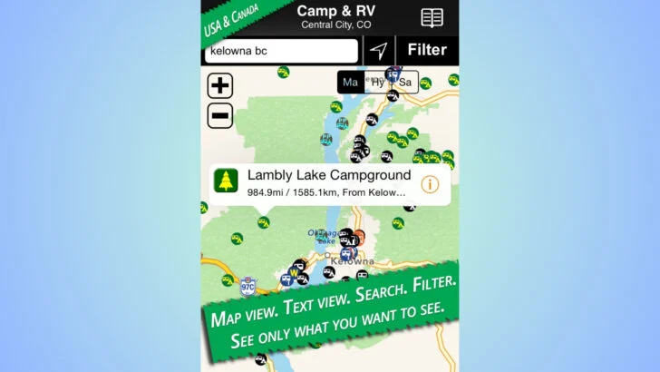 A screenshot of the AllStays RV & Camp App