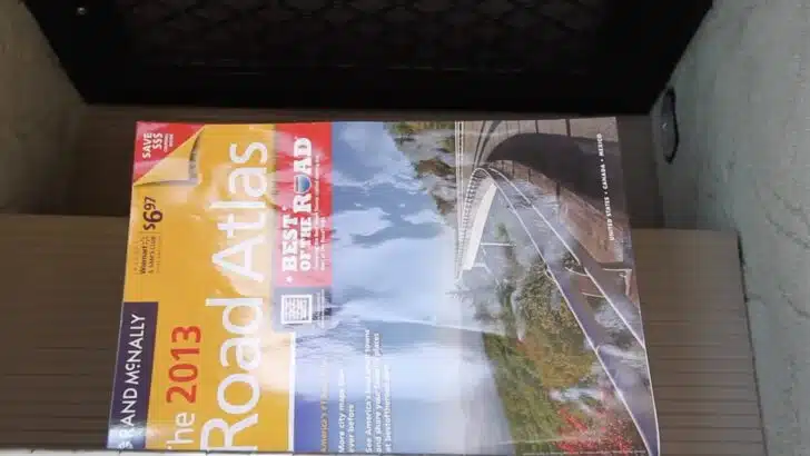 Our 2013 road atlas covering the bowl with the mouse inside